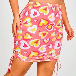 Plus Heart Print Ruched Skirt